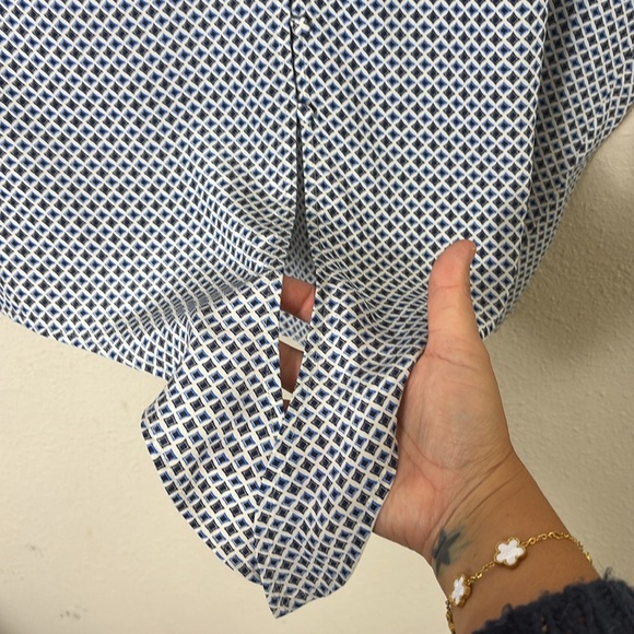 Joie Baxter Blue Black Diamond Print 100% Silk Tie Waist Blouse Size Small - Picture 6 of 11